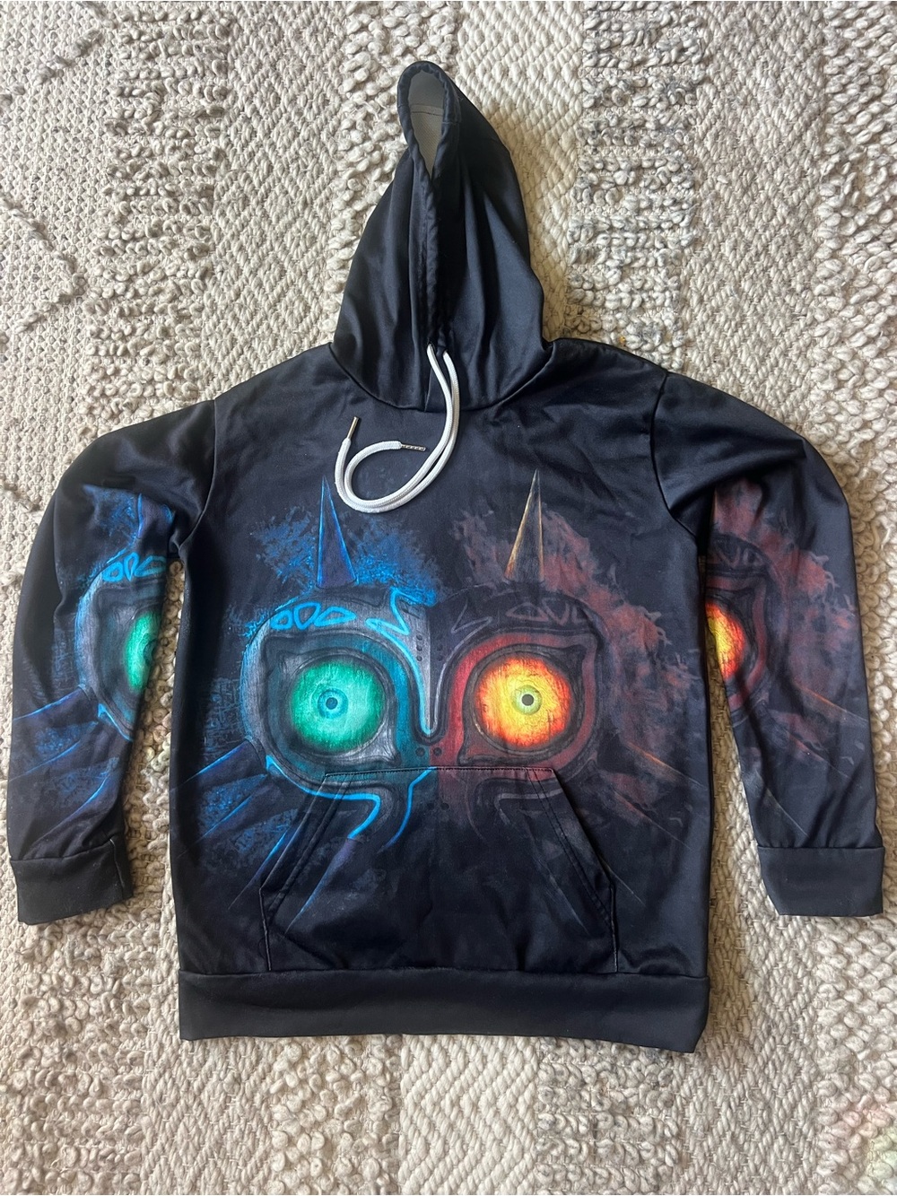 Men's Legend of Zelda Black Zip Up Hoodie with Multicolor Majora’s Mask Graphic